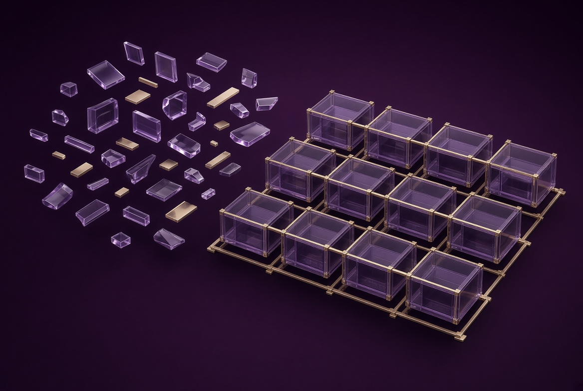 Layered panels representing a structured website brief
